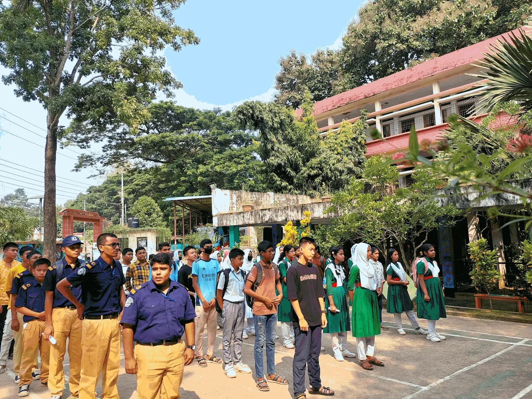 Students assembling for a district round